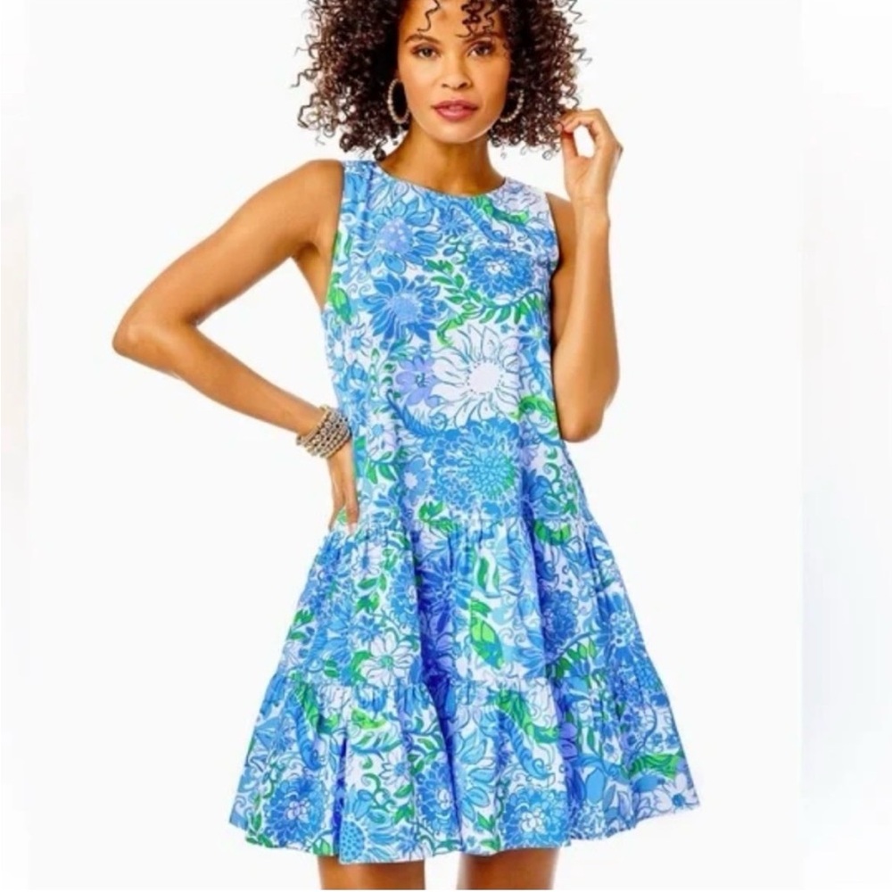 Lilly Pulitzer Trina Summer Dress Size XS Suns Out Cotton Blue Green